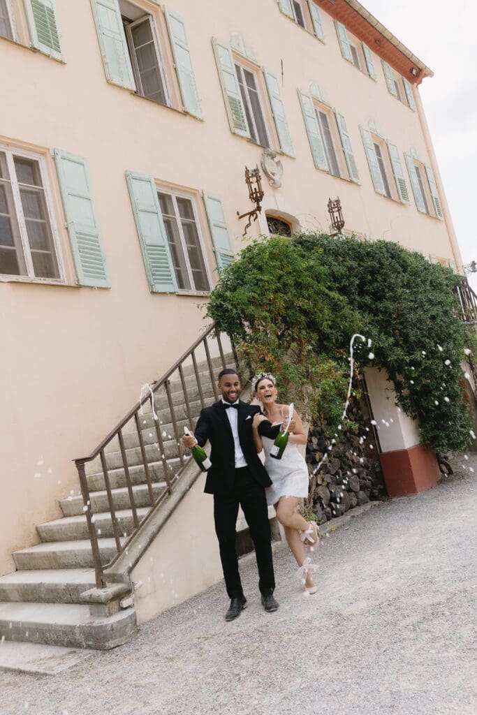 couple celebrating wedding in france