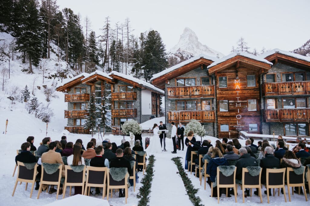 Destination wedding guest experience at an intimate winter wedding venue
