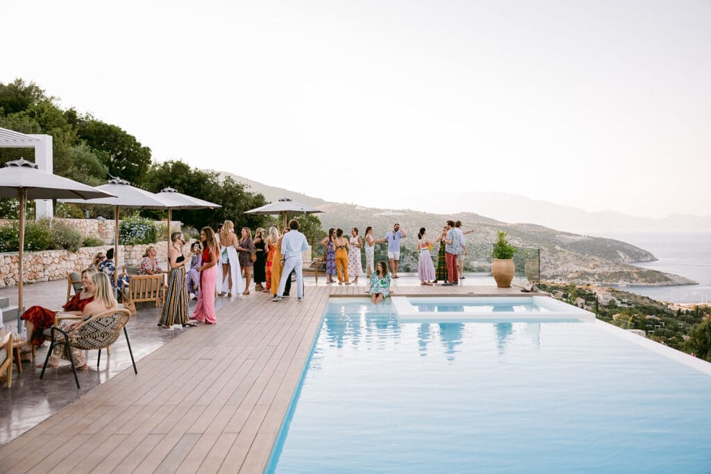 guests enjoying a destination wedding welcome dinner