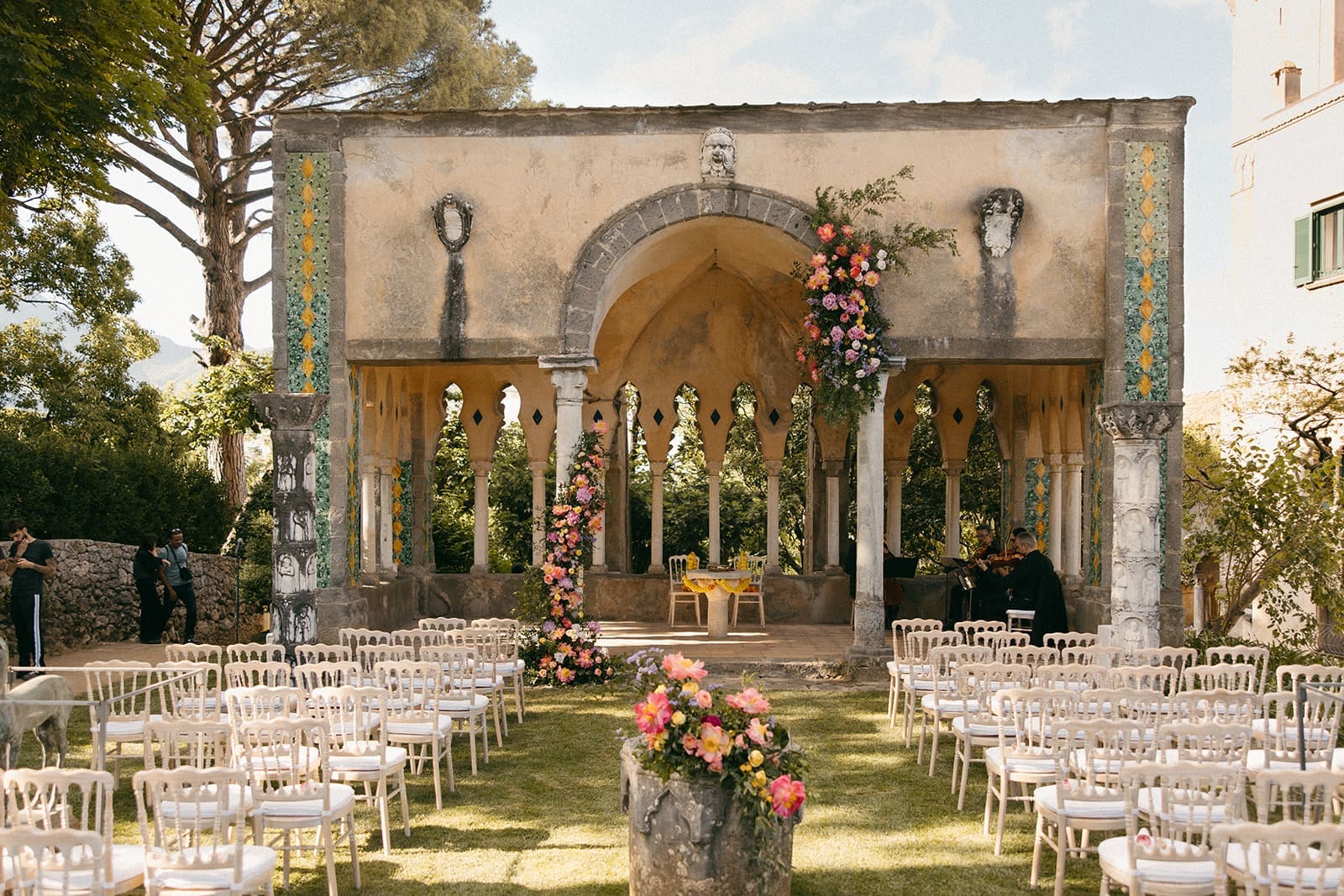 Guests arriving at a luxury destination wedding venue in Europe prepared for an intimate wedding celebration